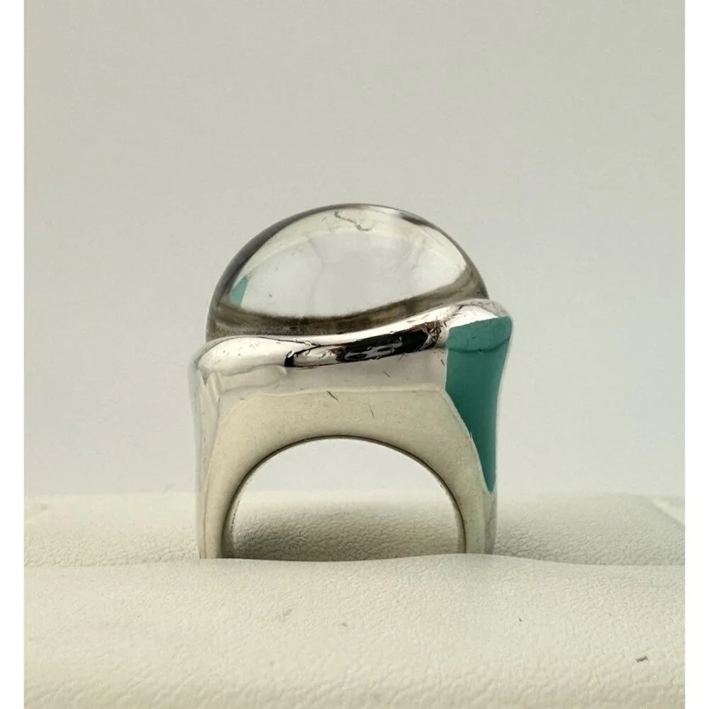 Tiffany & Co. Elsa Peretti 19mm Rock Crystal Cabochon Ring in Silver Size 5